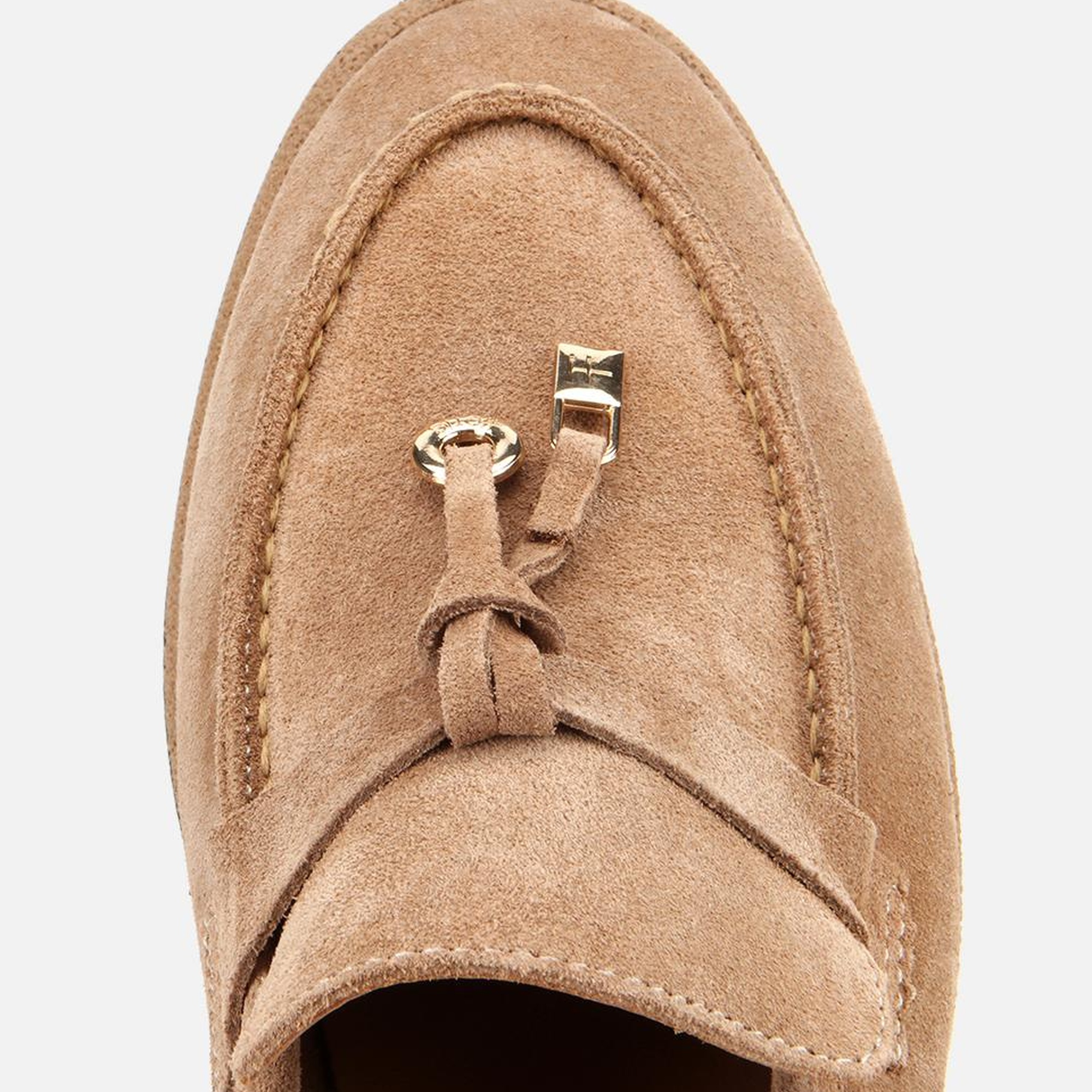 Kadın Süet Deri Vizon Gold Aksesuarlı Klasik Loafer