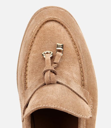  Kadın Süet Deri Vizon Gold Aksesuarlı Klasik Loafer