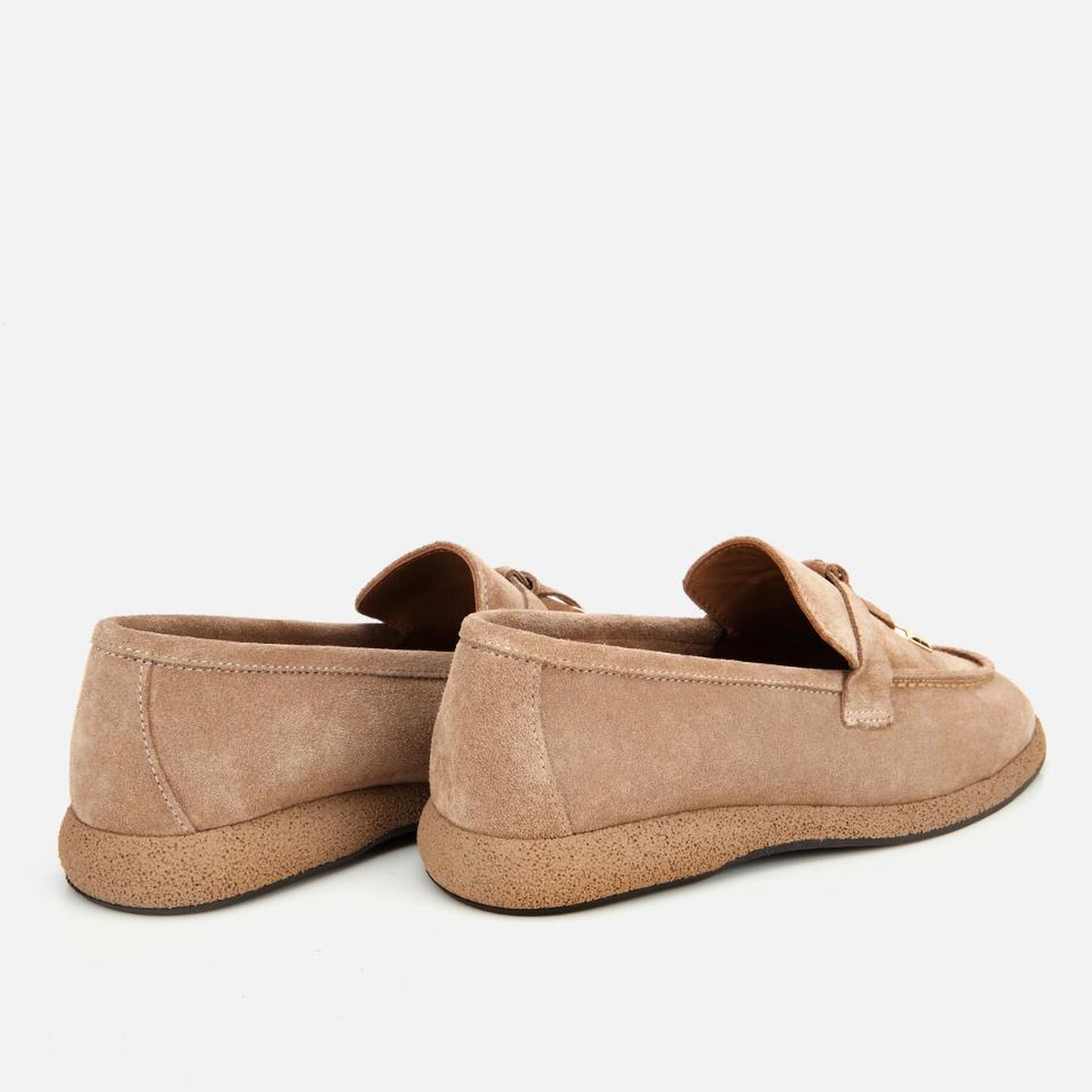 Kadın Süet Deri Vizon Gold Aksesuarlı Klasik Loafer