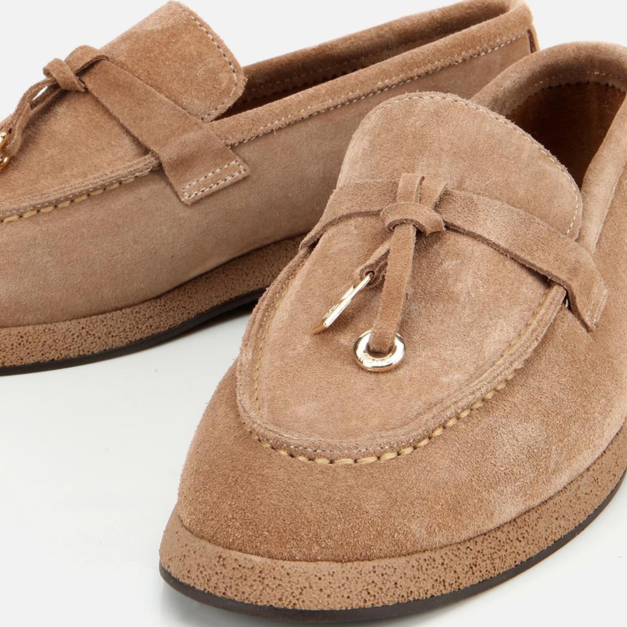 Kadın Süet Deri Vizon Gold Aksesuarlı Klasik Loafer