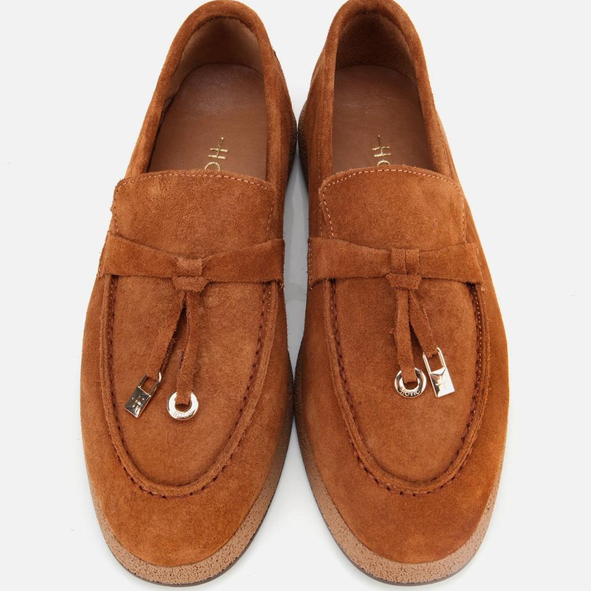 Kadın Süet Deri Taba Gold Aksesuarlı Klasik Loafer