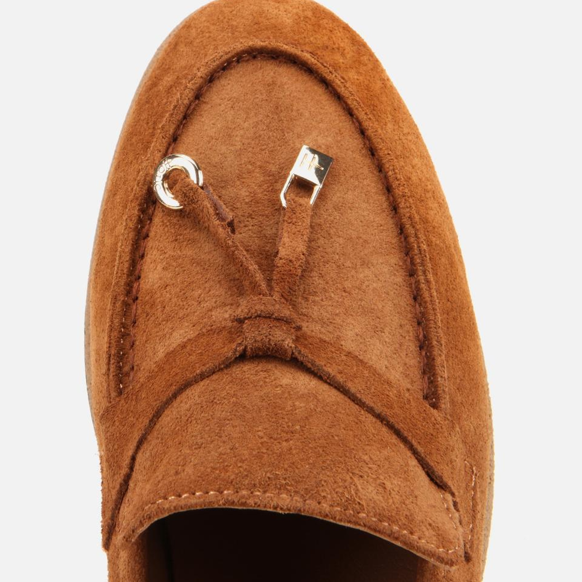 Kadın Süet Deri Taba Gold Aksesuarlı Klasik Loafer