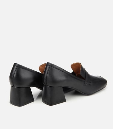  Kadın Deri Siyah Topuklu Loafer