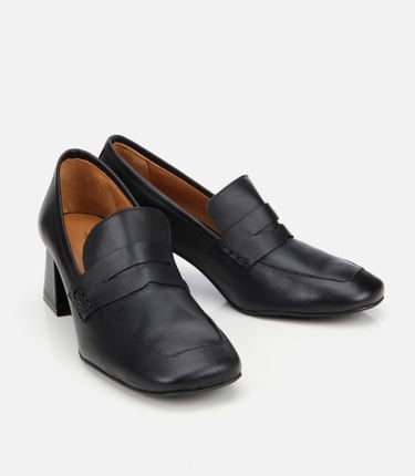  Kadın Deri Siyah Topuklu Loafer