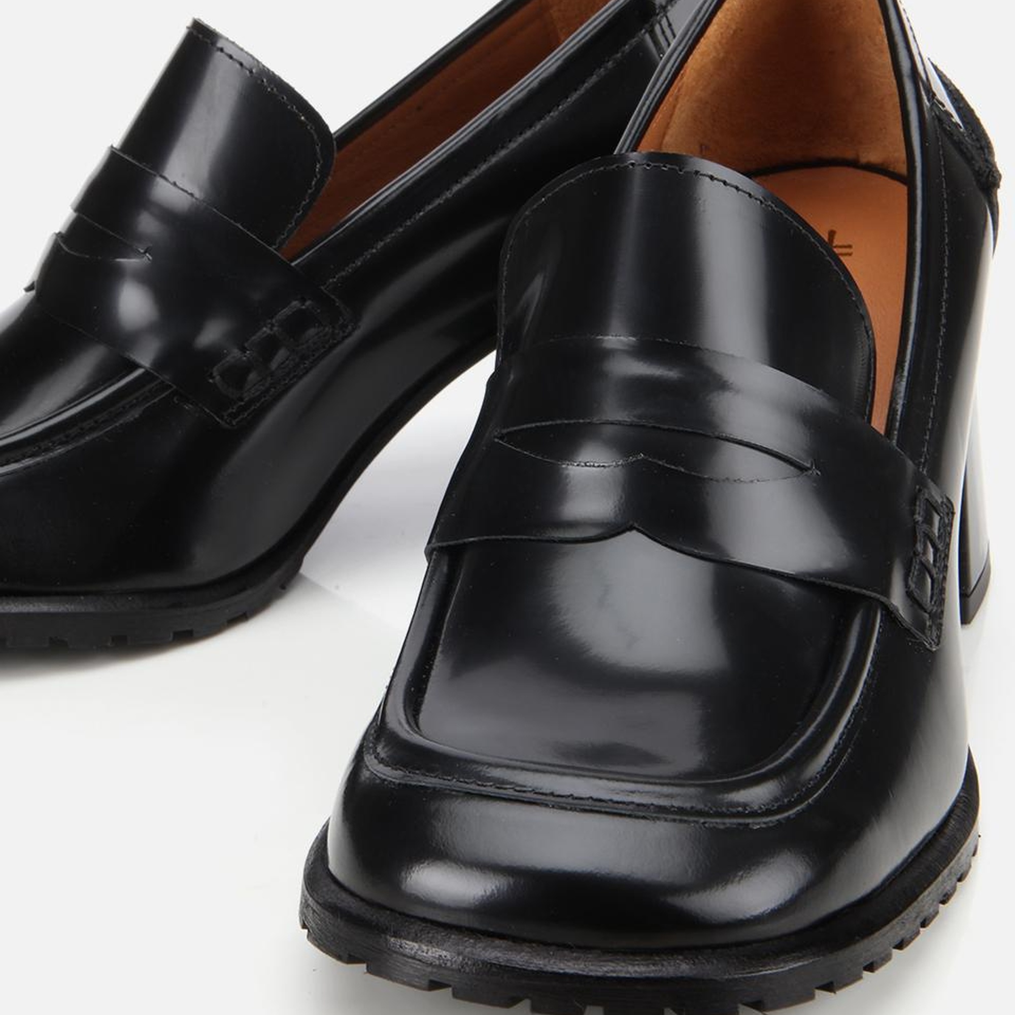 Kadın Açma Deri Siyah Topuklu Klasik Loafer