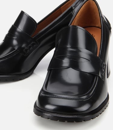  Kadın Açma Deri Siyah Topuklu Klasik Loafer