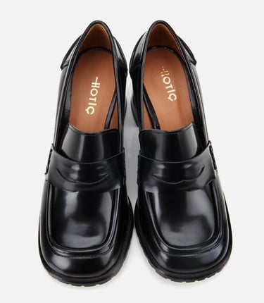  Kadın Açma Deri Siyah Topuklu Klasik Loafer