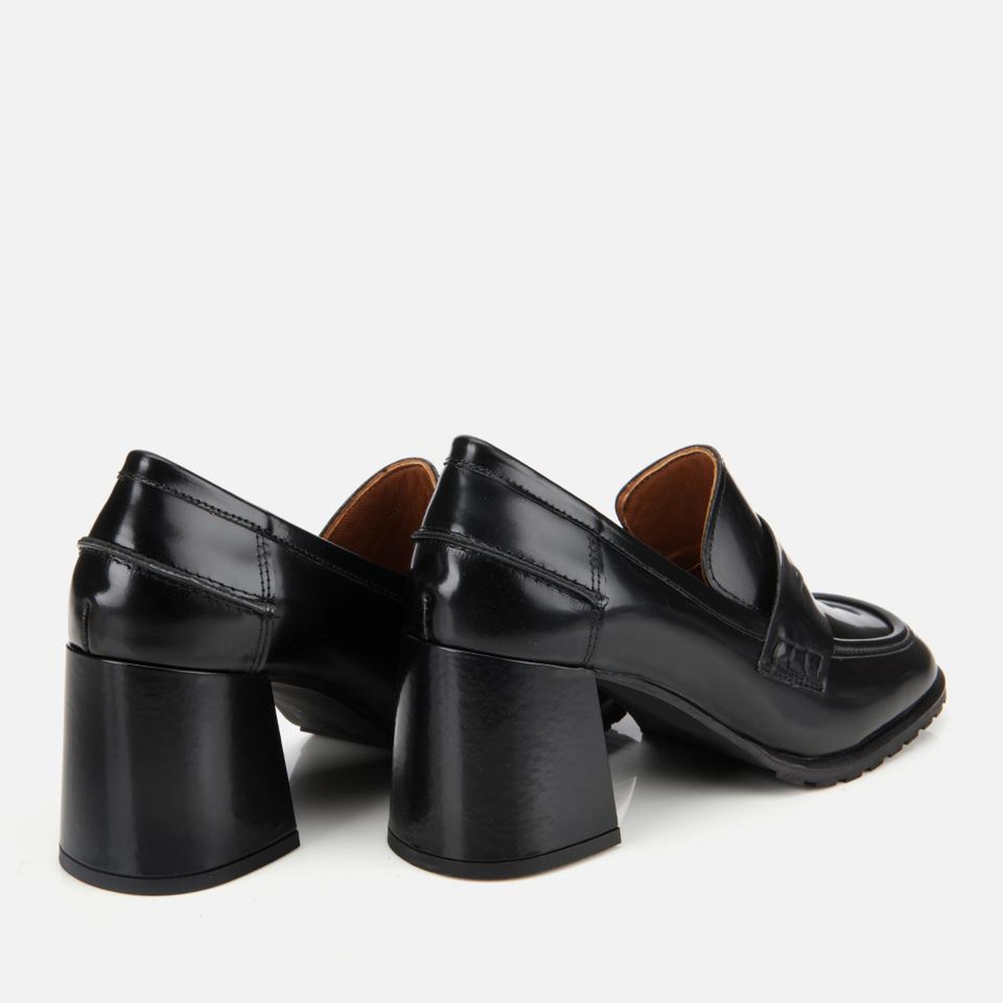 Kadın Açma Deri Siyah Topuklu Klasik Loafer