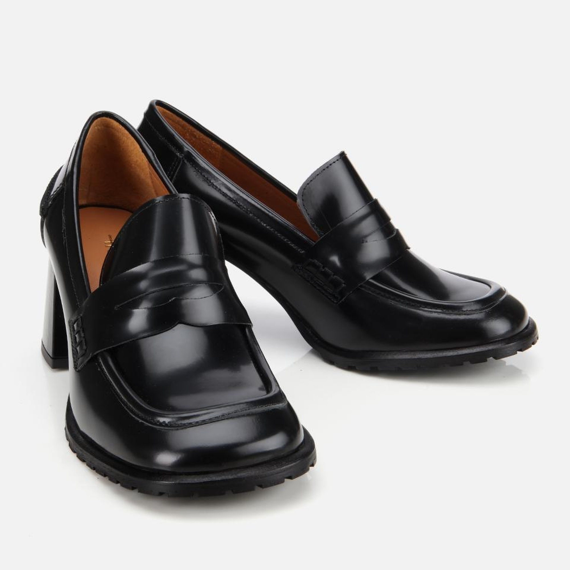 Kadın Açma Deri Siyah Topuklu Klasik Loafer