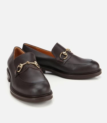  Kadın Deri Kahverengi Tokalı Klasik Loafer