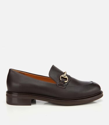  Kadın Deri Kahverengi Tokalı Klasik Loafer