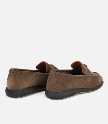  Kadın Süet Deri Haki Gold Aksesuarlı Klasik Loafer