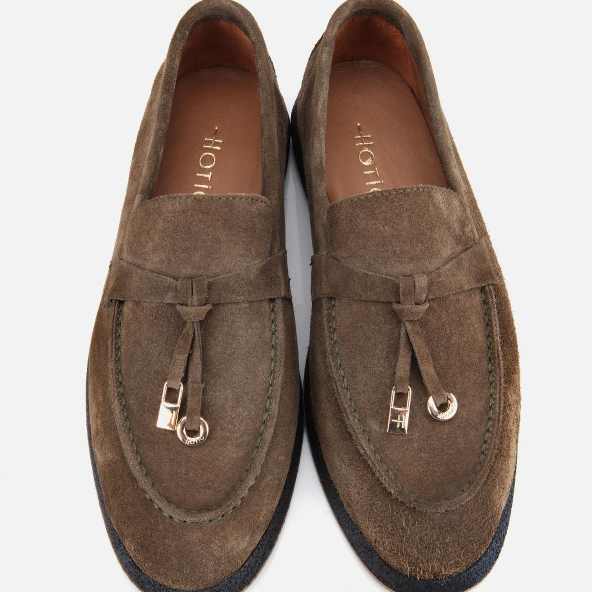 Kadın Süet Deri Haki Gold Aksesuarlı Klasik Loafer