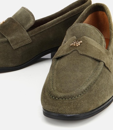  Kadın Süet Deri Haki Yumuşak Dokulu Klasik Loafer