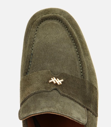  Kadın Süet Deri Haki Yumuşak Dokulu Klasik Loafer