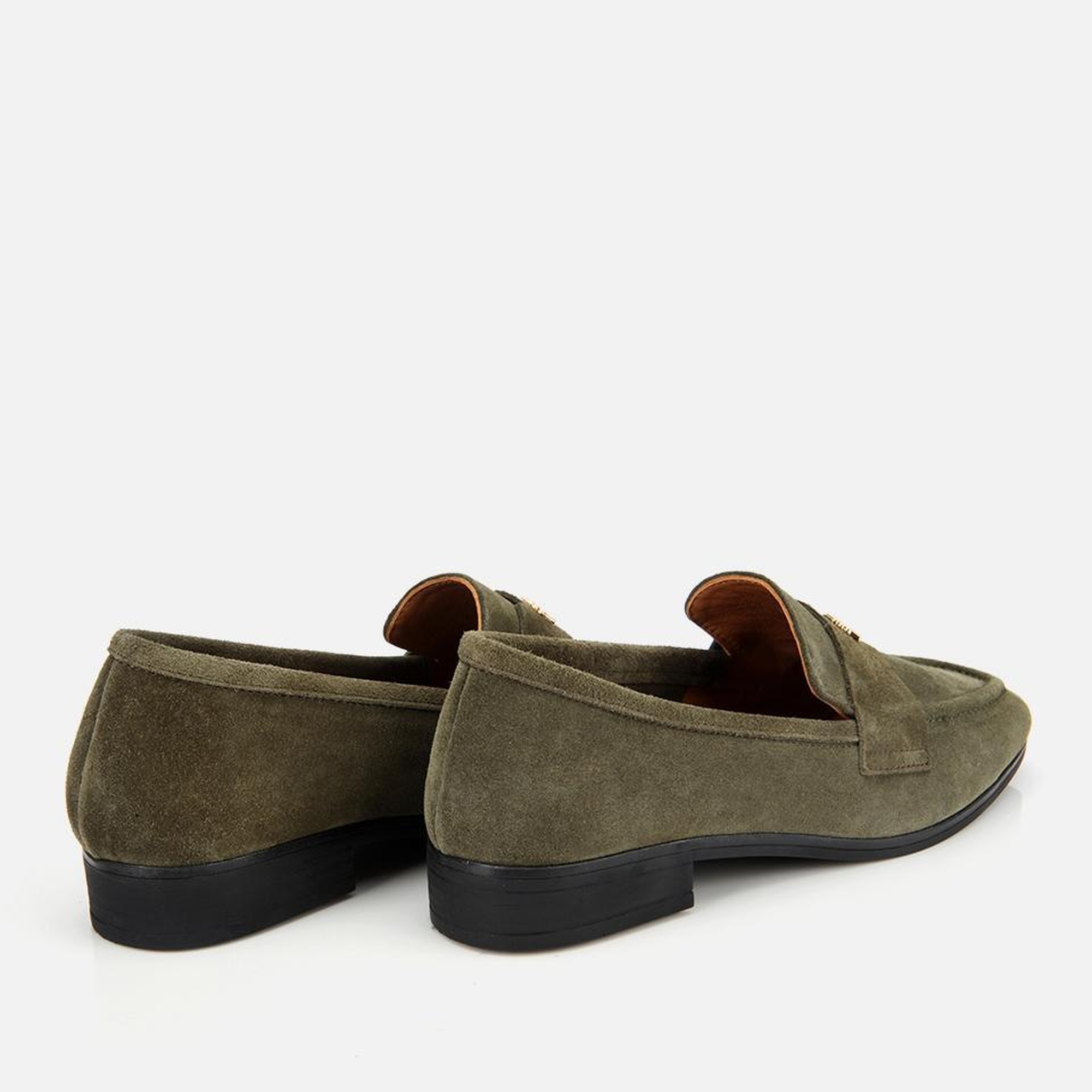 Kadın Süet Deri Haki Yumuşak Dokulu Klasik Loafer