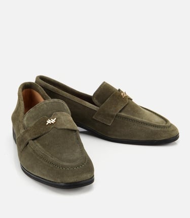  Kadın Süet Deri Haki Yumuşak Dokulu Klasik Loafer