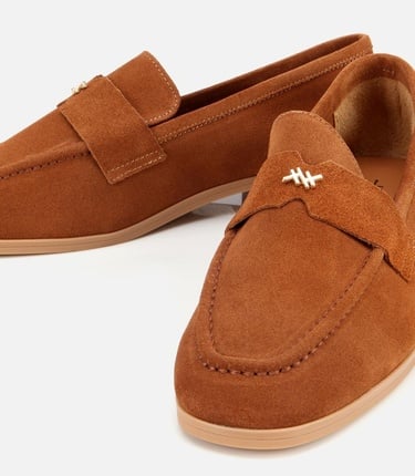  Kadın Süet Deri Taba Yumuşak Dokulu Klasik Loafer