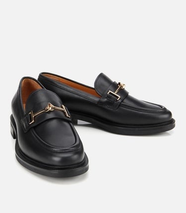  Kadın Deri Siyah Tokalı Klasik Loafer