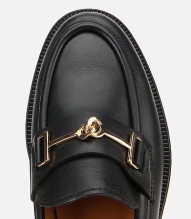  Kadın Deri Siyah Tokalı Klasik Loafer