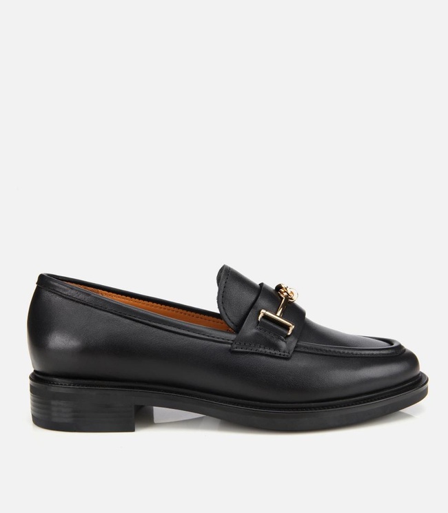  Kadın Deri Siyah Tokalı Klasik Loafer