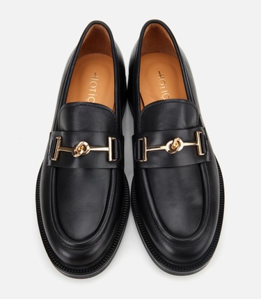  Kadın Deri Siyah Tokalı Klasik Loafer