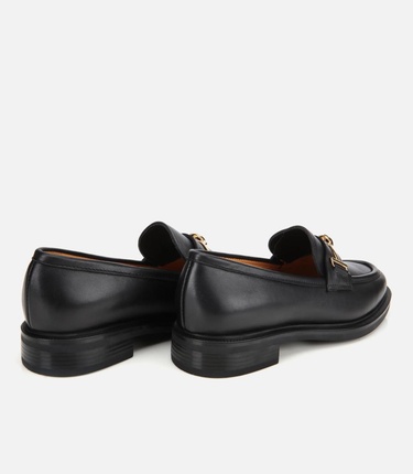  Kadın Deri Siyah Tokalı Klasik Loafer