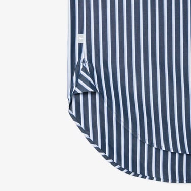  Kadın Oversize Fit Düğmesiz Yaka Çizgili Lacivert Gömlek