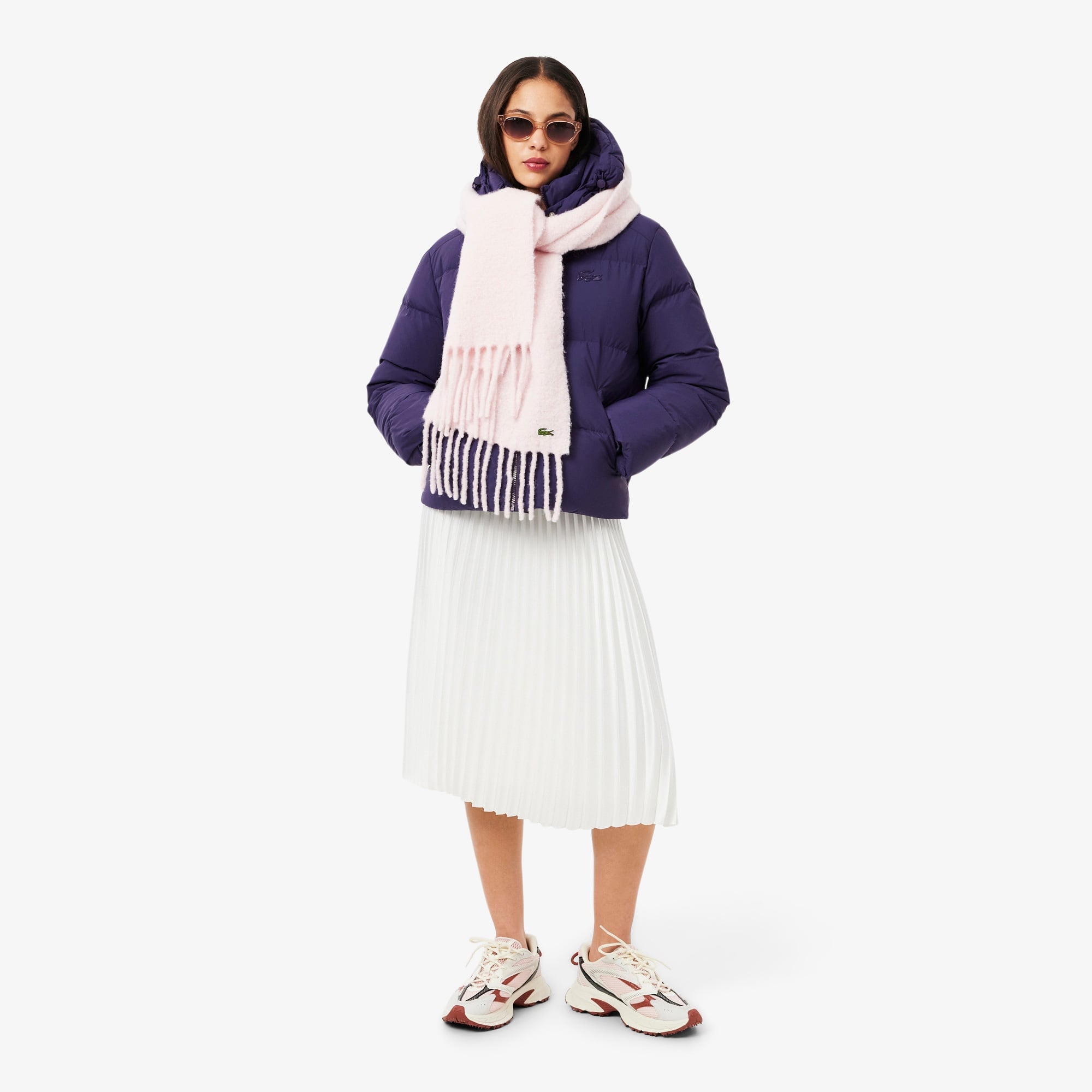 Kadın Relaxed Fit Kapüşonlu Mor Şişme Mont