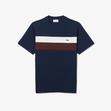  Lacoste Erkek Classic Fit Bisiklet Yaka Renk Bloklu Lacivert T-Shirt