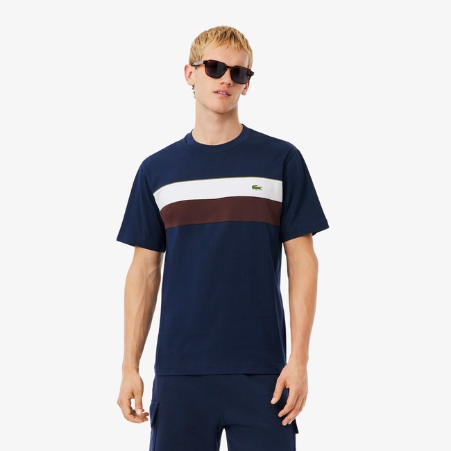  Lacoste Erkek Classic Fit Bisiklet Yaka Renk Bloklu Lacivert T-Shirt