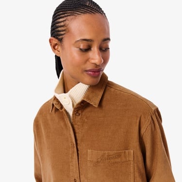  Kadın Oversize Fit Kadife Kahverengi Gömlek