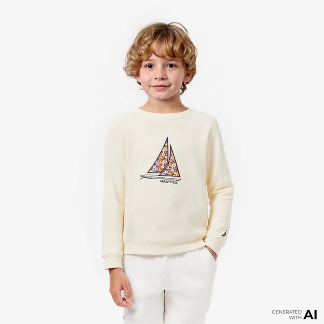  Nautica Erkek Çocuk Ekru Regular Fit Baskılı Sweatshirt