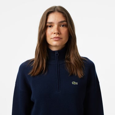  Lacoste Kadın Relaxed Fit Yarım Fermuarlı Lacivert Kazak