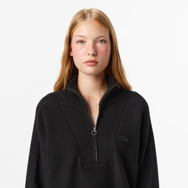  Lacoste Kadın Classic Fit Yarım Fermuarlı Siyah Kazak