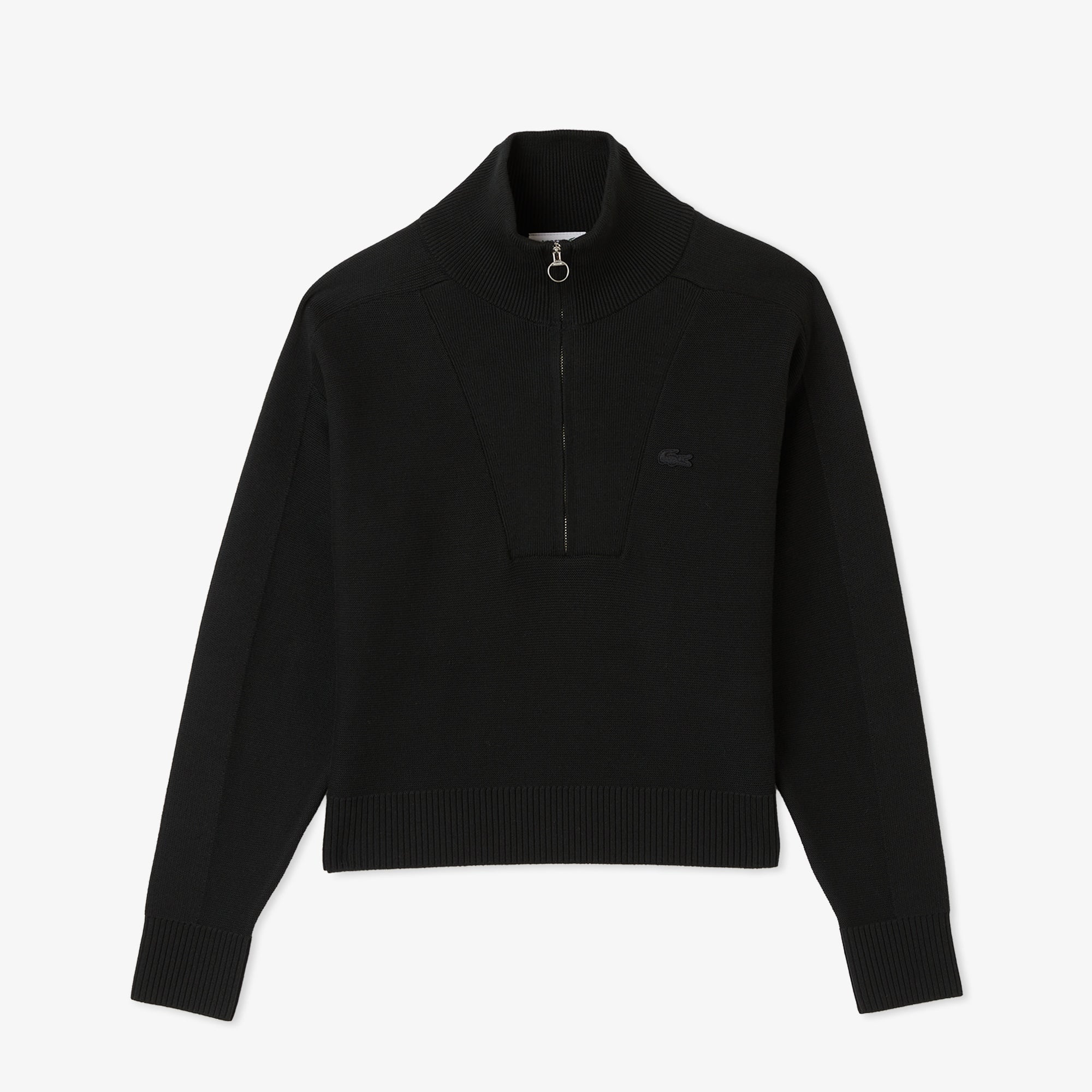 Lacoste Kadın Classic Fit Yarım Fermuarlı Siyah Kazak