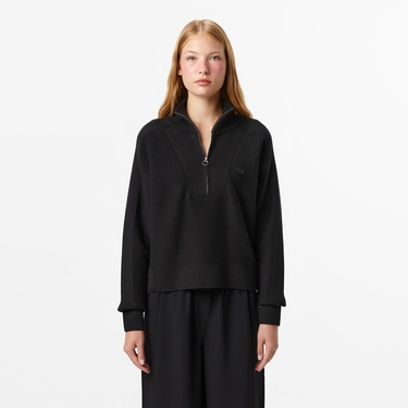  Lacoste Kadın Classic Fit Yarım Fermuarlı Siyah Kazak