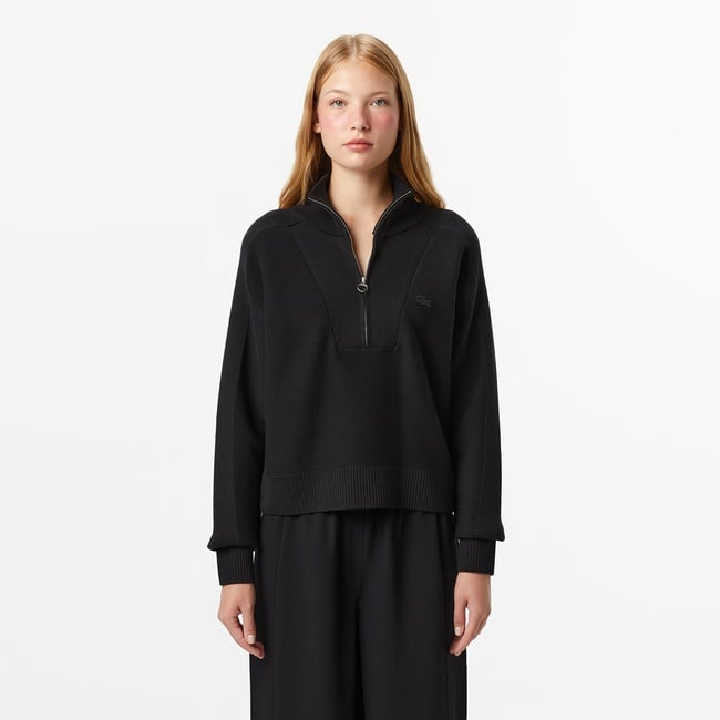  Lacoste Kadın Classic Fit Yarım Fermuarlı Siyah Kazak