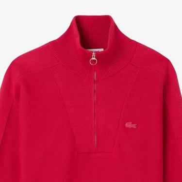  Lacoste Kadın Classic Fit Yarım Fermuarlı Kırmızı Kazak