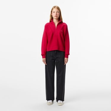  Lacoste Kadın Classic Fit Yarım Fermuarlı Kırmızı Kazak