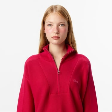  Lacoste Kadın Classic Fit Yarım Fermuarlı Kırmızı Kazak