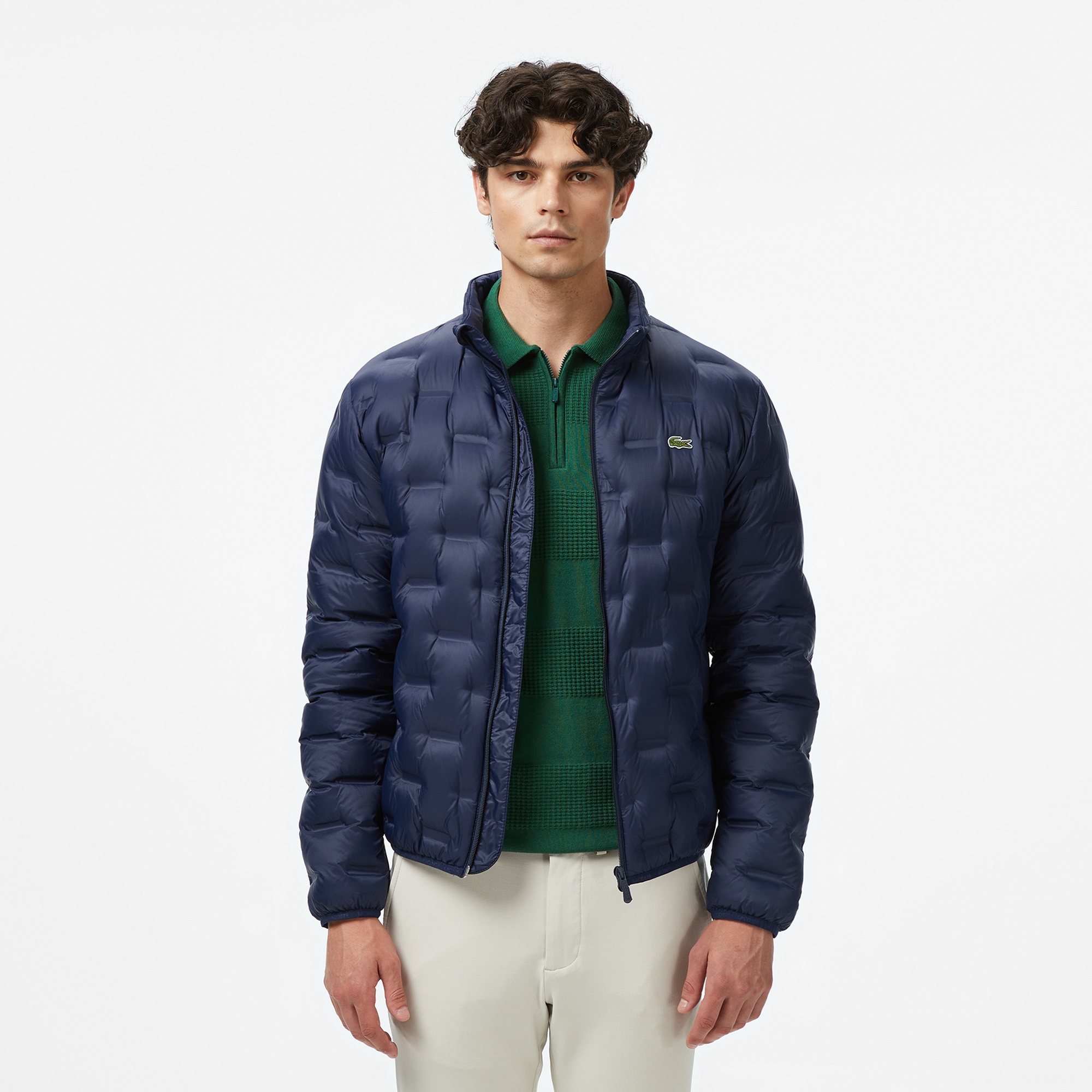 Lacoste Erkek Dik Yaka Kapitone Lacivert Mont