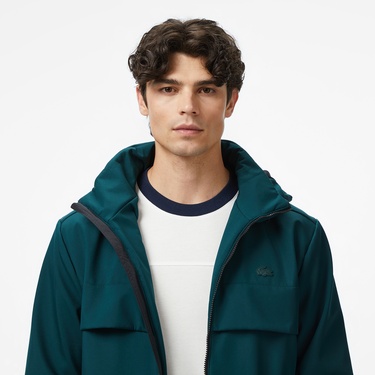  Lacoste Erkek Kapüşonlu Koyu Yeşil Yağmurluk
