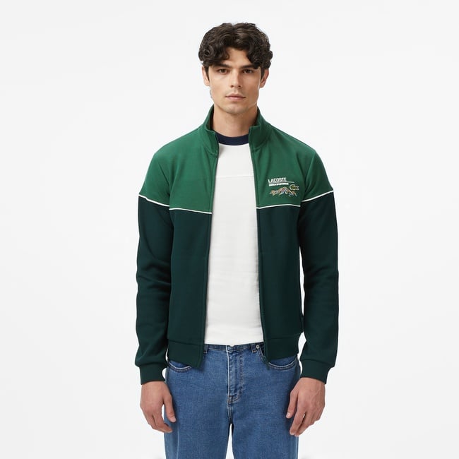  Lacoste Erkek Slim Fit Fermuarlı Renk Bloklu Yeşil Sweatshirt