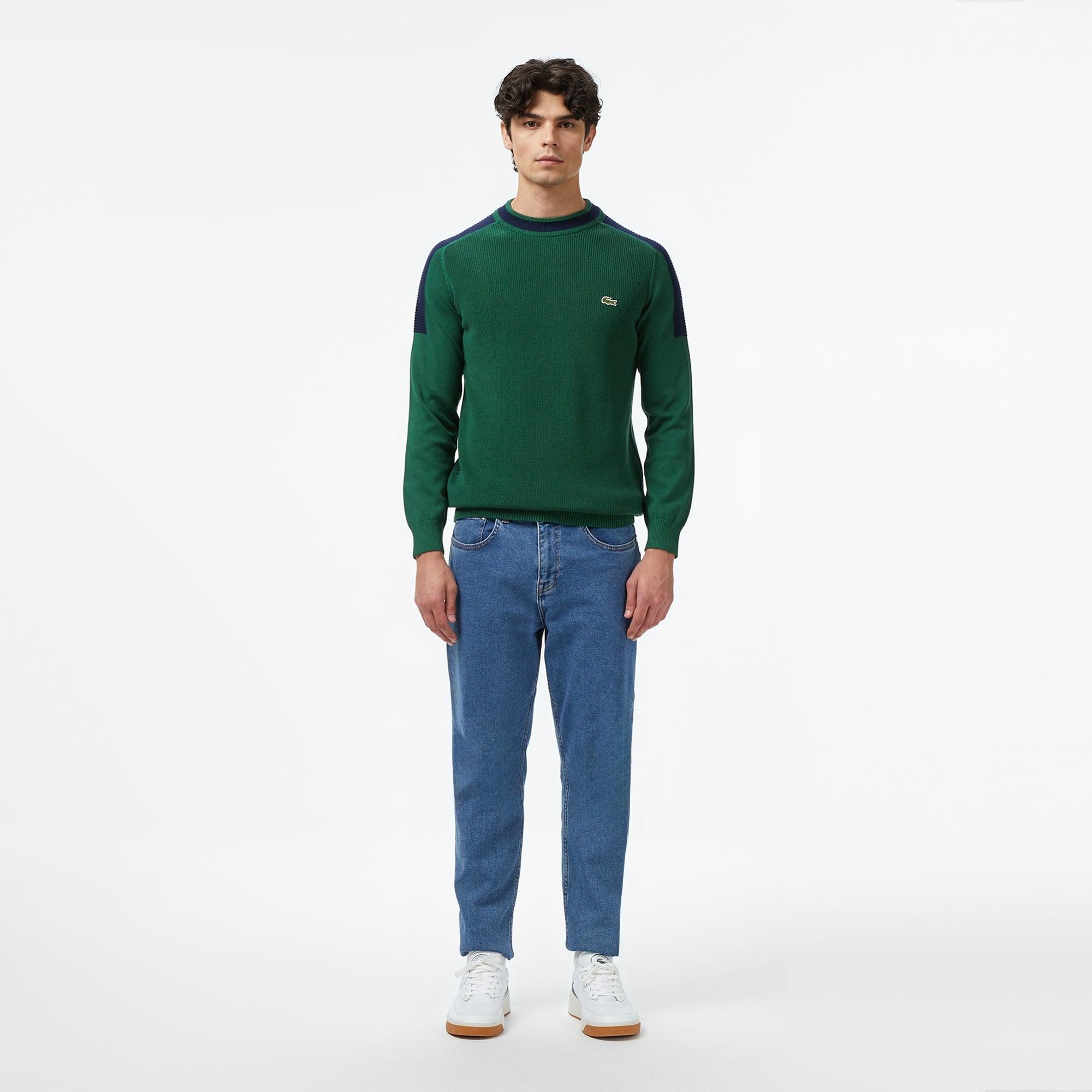 Lacoste Erkek Classic Fit Bisiklet Yaka Renk Bloklu Yeşil Kazak