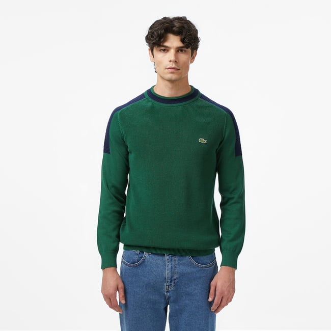  Lacoste Erkek Classic Fit Bisiklet Yaka Renk Bloklu Yeşil Kazak