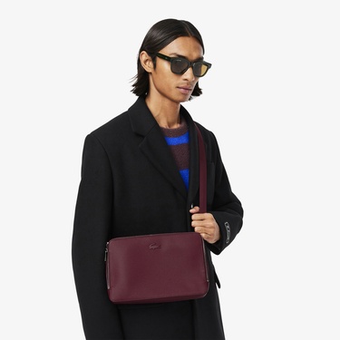  Lacoste Chantaco Erkek Deri Bordo Postacı Çantası