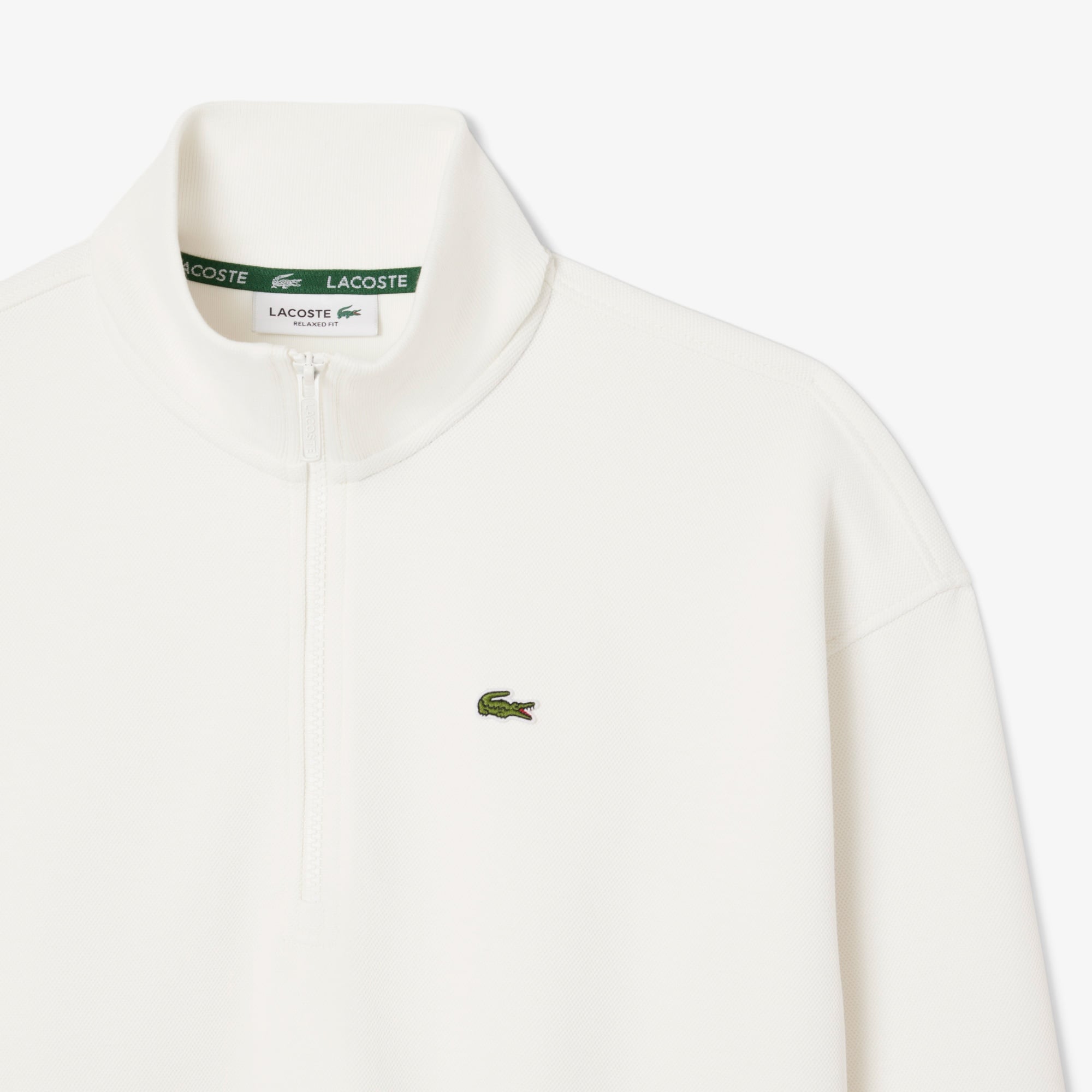 Lacoste Kadın Relaxed Fit Yarım Fermuarlı Beyaz Sweatshirt
