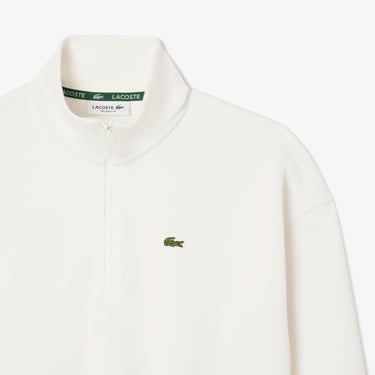  Lacoste Kadın Relaxed Fit Yarım Fermuarlı Beyaz Sweatshirt