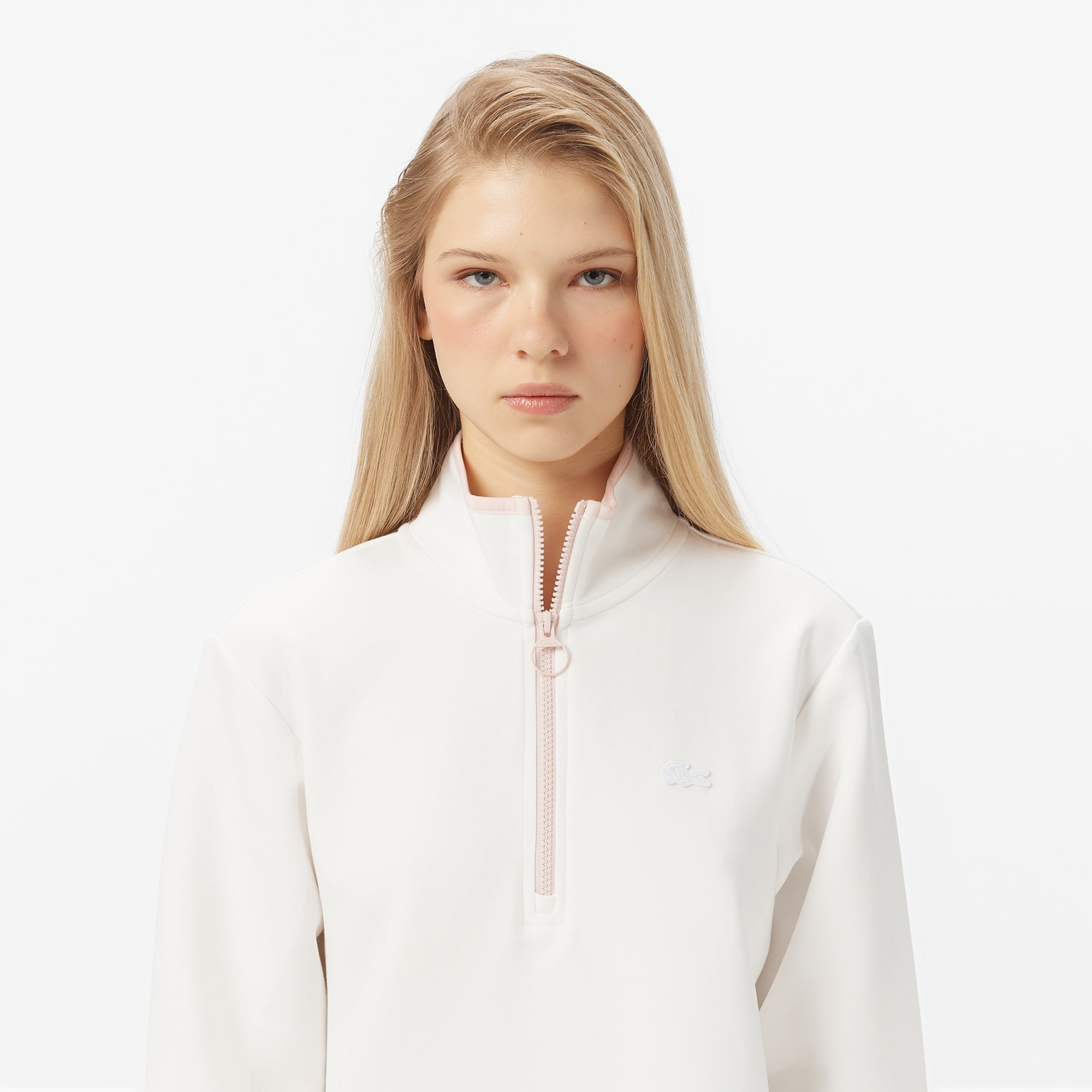 Lacoste Kadın Regular Fit Yarım Fermuarlı Beyaz Sweatshirt